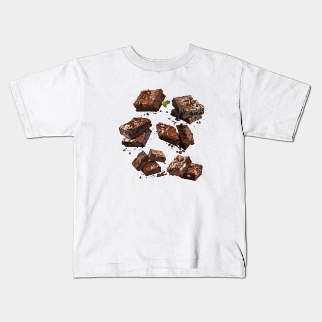 Brownie Pattern Chocolate Kawaii Sweet Breakfast Yummy Salted Vintage Kids T-Shirt by Flowering Away